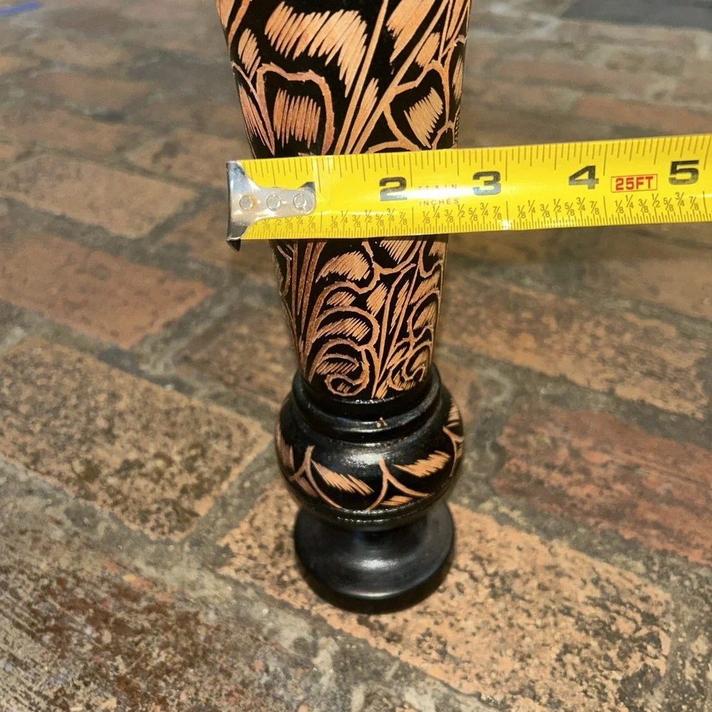 Floral Boho Vintage Tall Hand Carved Solid Red Tint Wood Vase Pedestal‎ 10